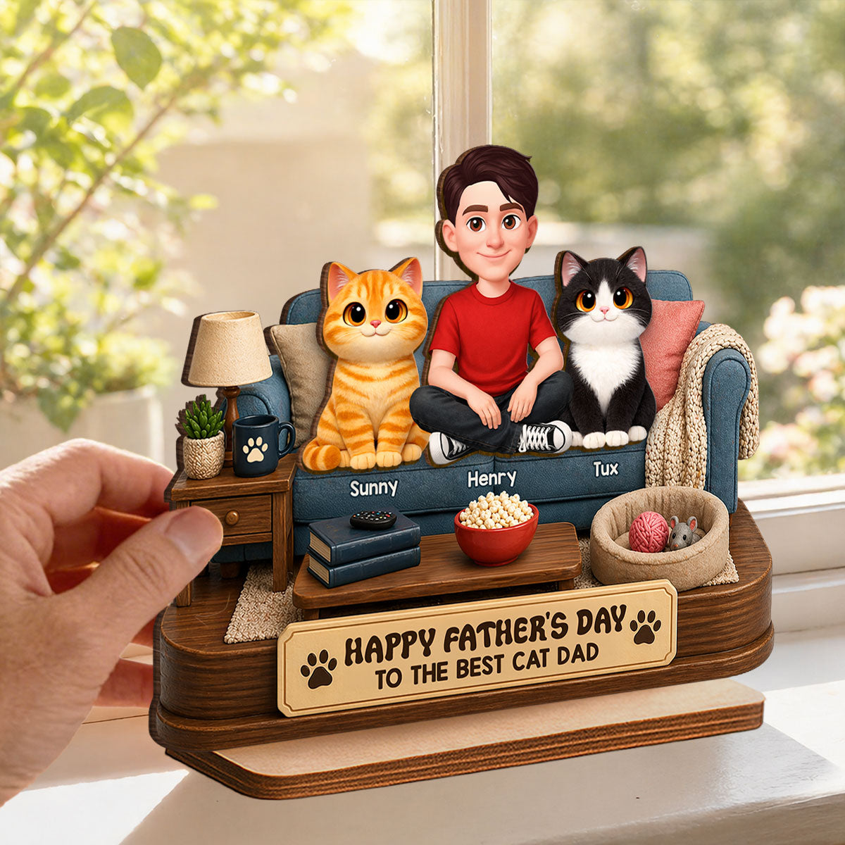 Happy Best Cat Dad - Personalized 2-Layered Wooden Plaque - Gift For Cat Dad, Cat Lovers