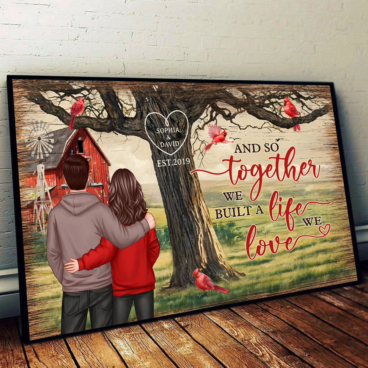 Personalized Couples Tree Large Farmhouse Poster Wall Art, Gift, Anniversary Gift For Couples, For Him, For Her