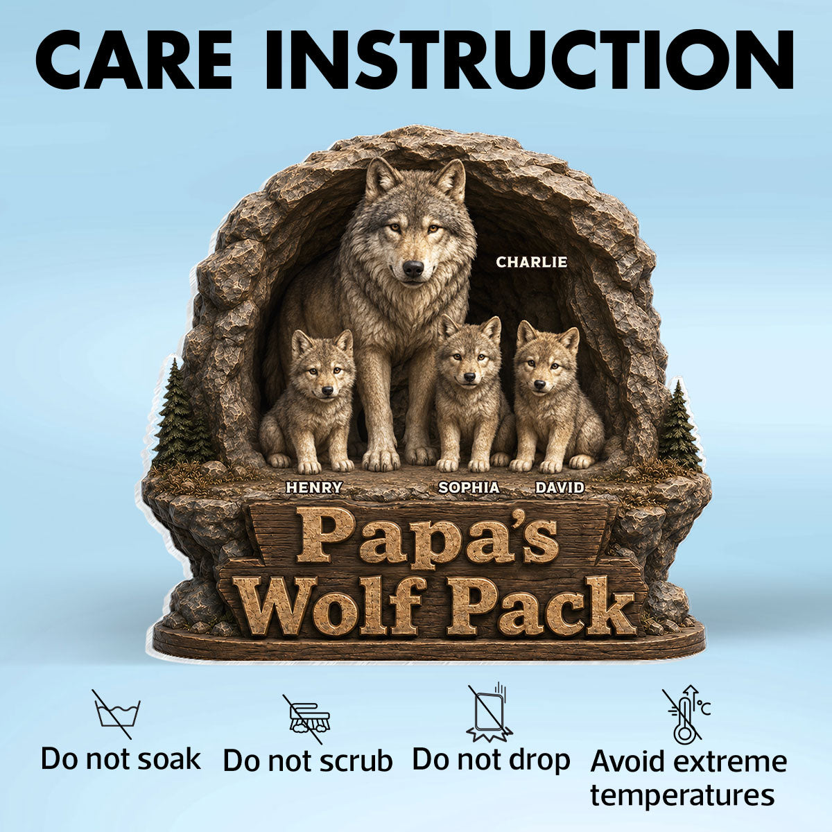 Dad Papa's Wolf Pack - Personalized Acrylic Block Plaque - Cool Gift For Dad, Husband