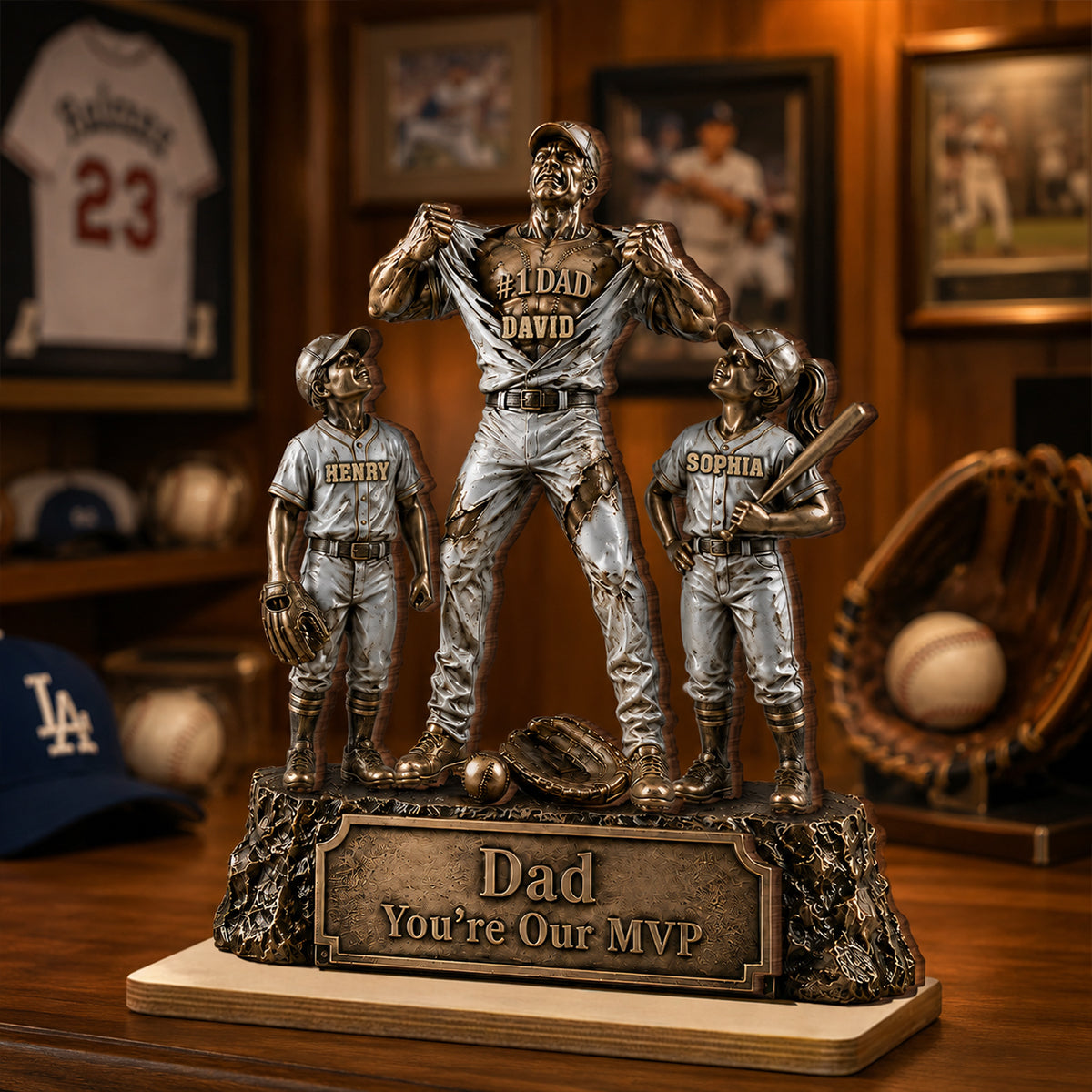 No 1 Dad Baseball Victory Trophy - Personalized 2-Layered Wooden Plaque - Gift for Dad, Husband