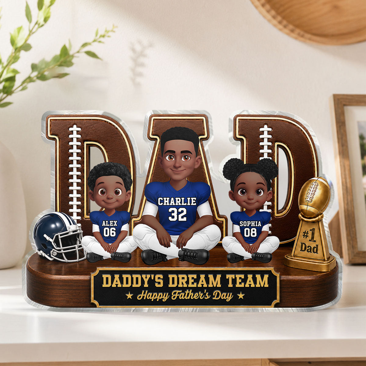 American Legend Football Family Daddy's Dream Team - Personalized Acrylic Block Plaque - Gift For Dad, Husband