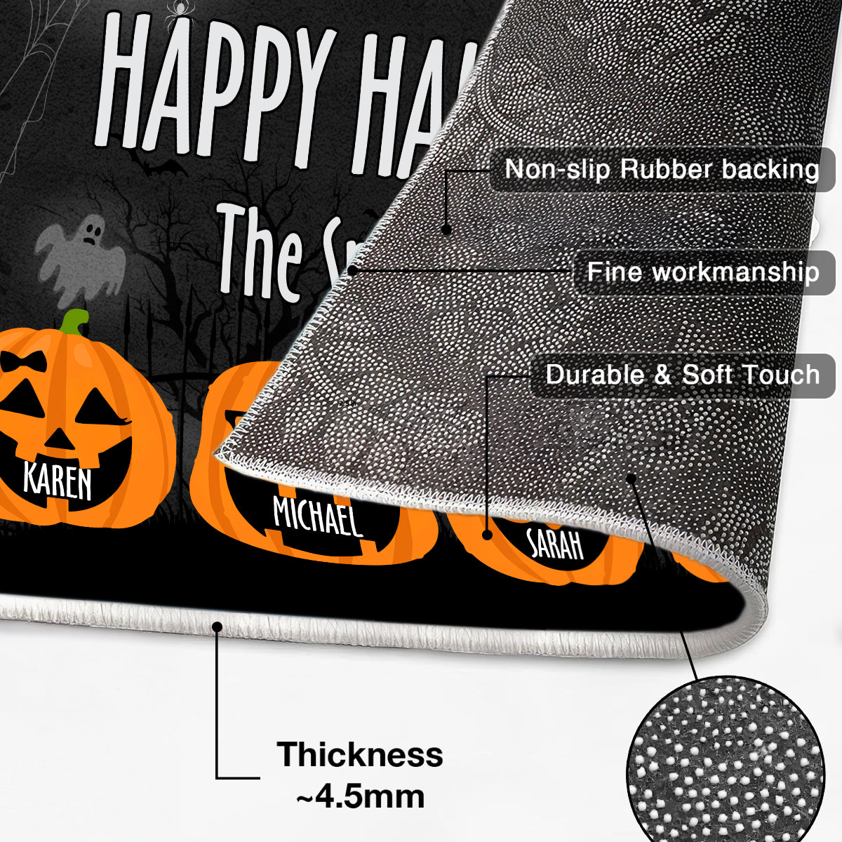 Happy Halloween Family Pumpkin Face Personalized Doormat