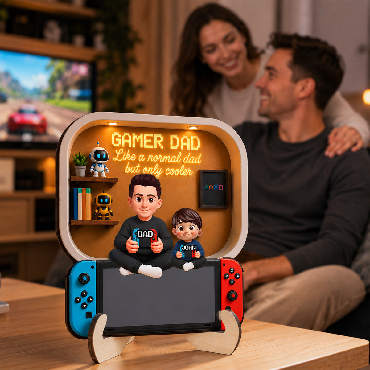 Gamer Dad And Kids - Personalized 2-Layered Wooden Plaque - Gift For Dad, Husband, Gamers