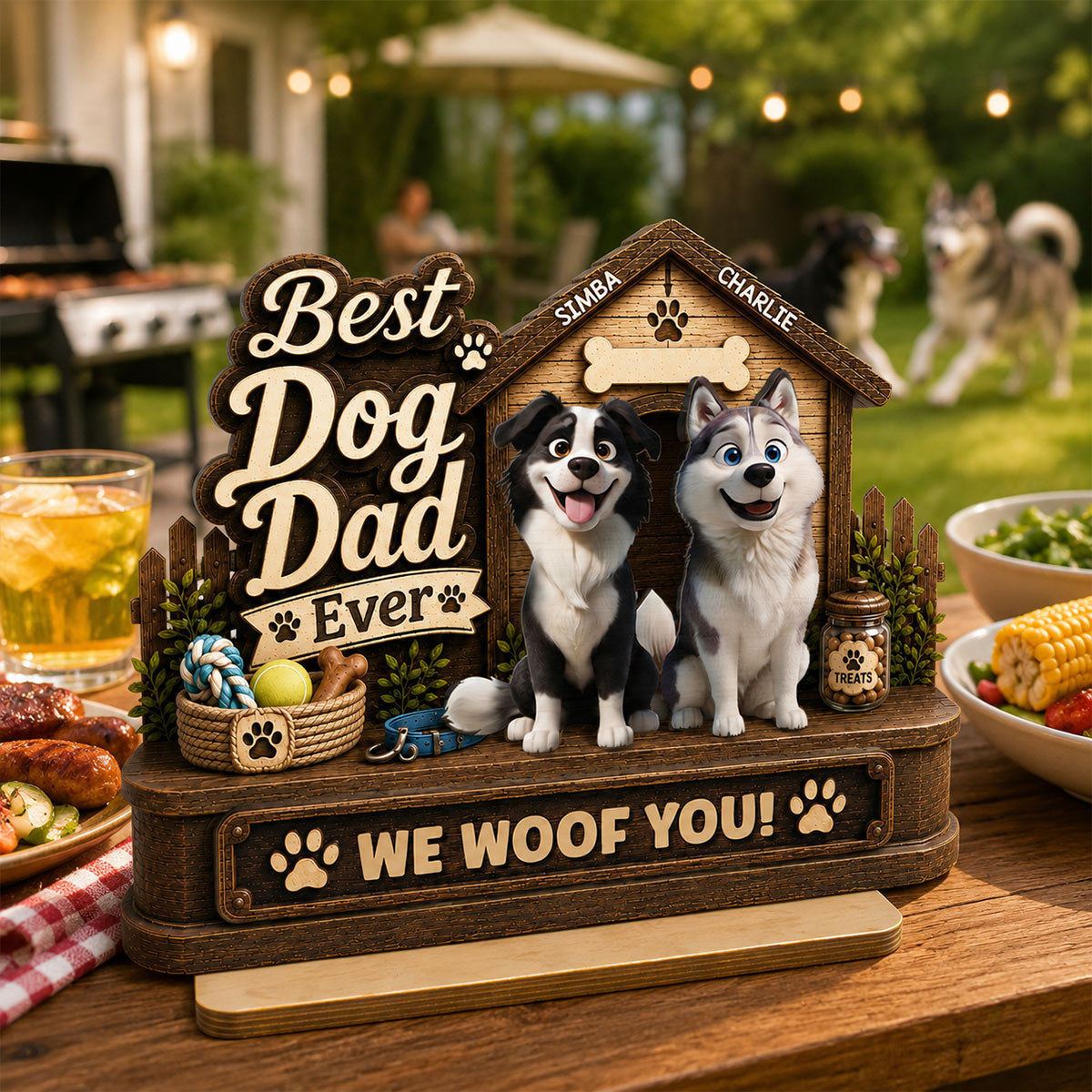 Best Dog Dad Ever Cute Dogs 2D Flat - Personalized 2-Layered Wooden Plaque - Gift For Dog Dad