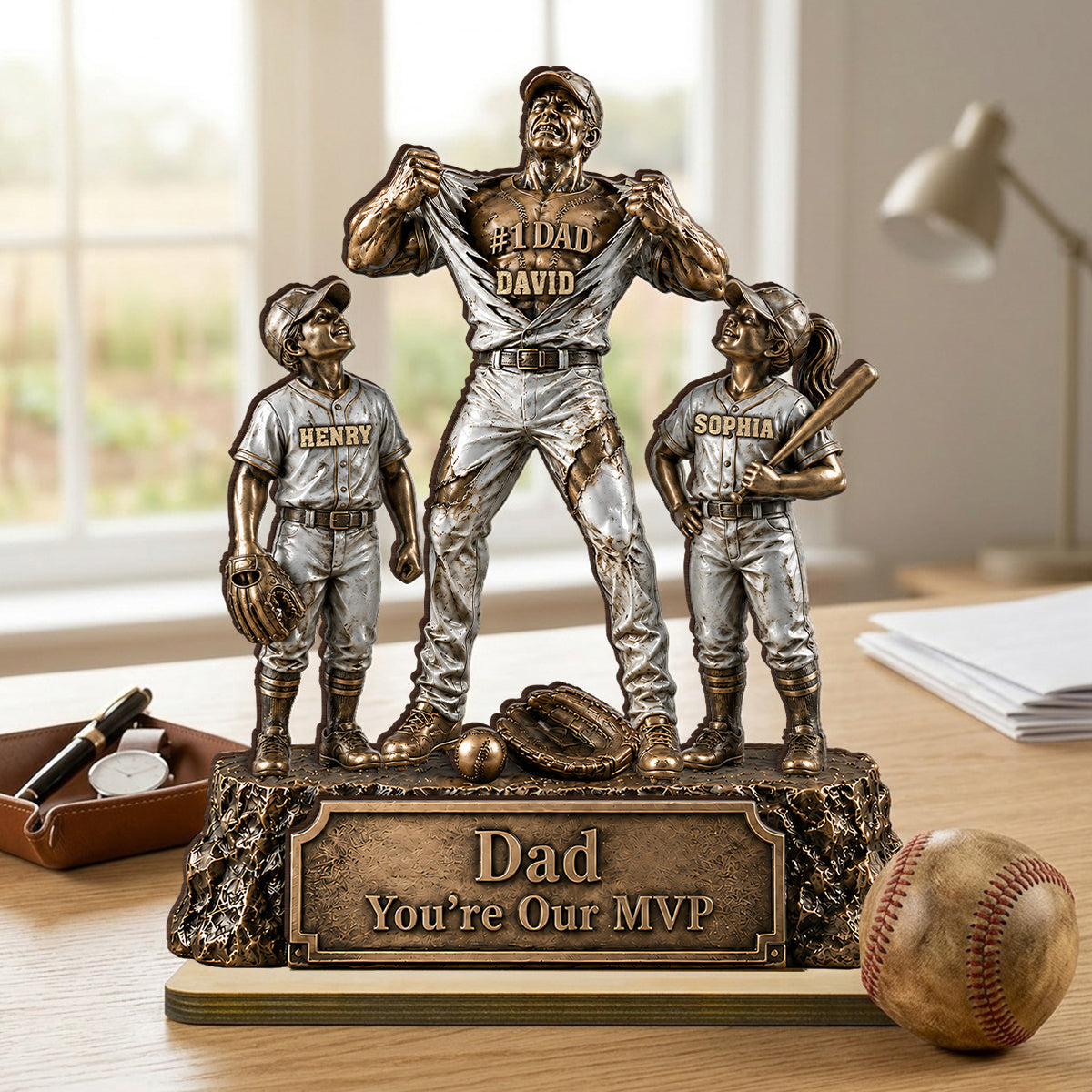 No 1 Dad Baseball Victory Trophy - Personalized 2-Layered Wooden Plaque - Gift for Dad, Husband
