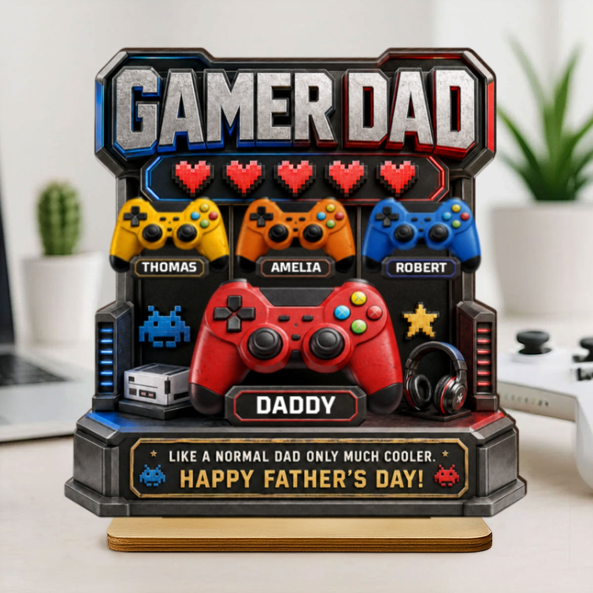 Gamer Dad Much Cooler - Personalized 2-Layered Wooden Plaque - Gift for Dad, Husband
