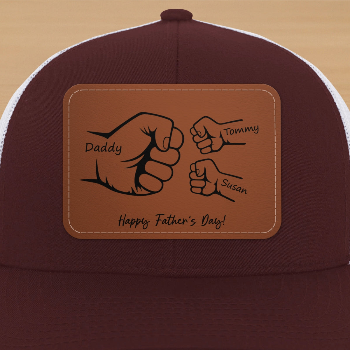 Daddy Grandpa Fist Bump Outline Personalized Leather Patch Hat, Father's Day gift