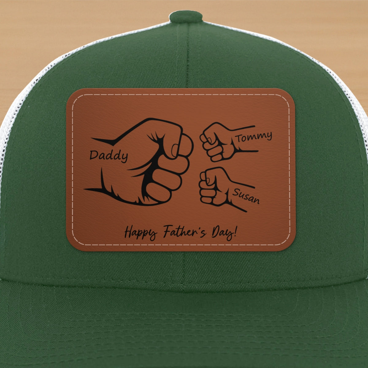 Daddy Grandpa Fist Bump Outline Personalized Leather Patch Hat, Father's Day gift