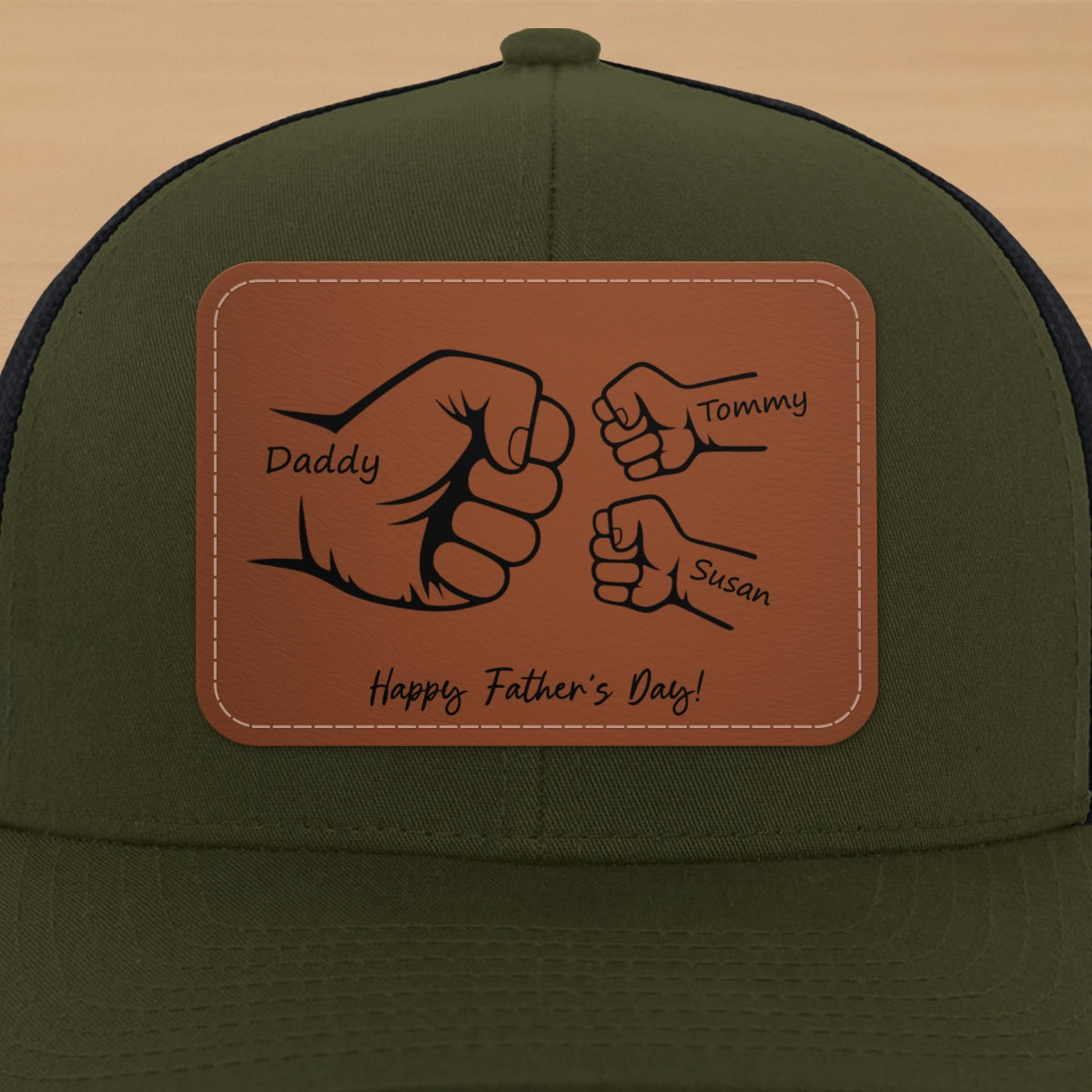 Daddy Grandpa Fist Bump Outline Personalized Leather Patch Hat, Father's Day gift