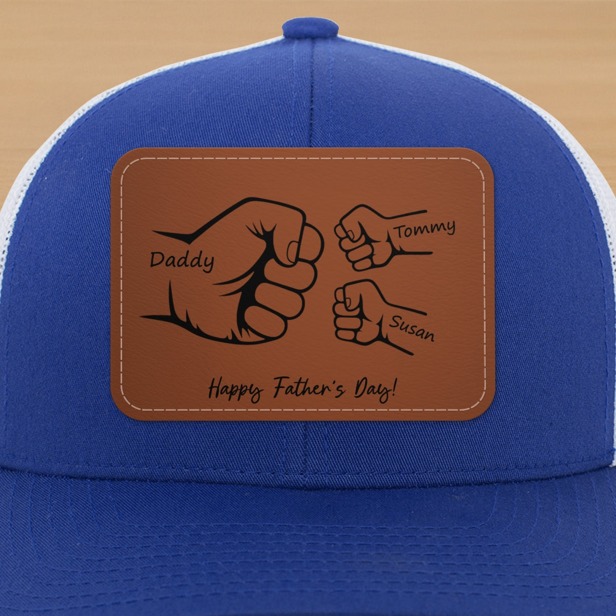 Daddy Grandpa Fist Bump Outline Personalized Leather Patch Hat, Father's Day gift
