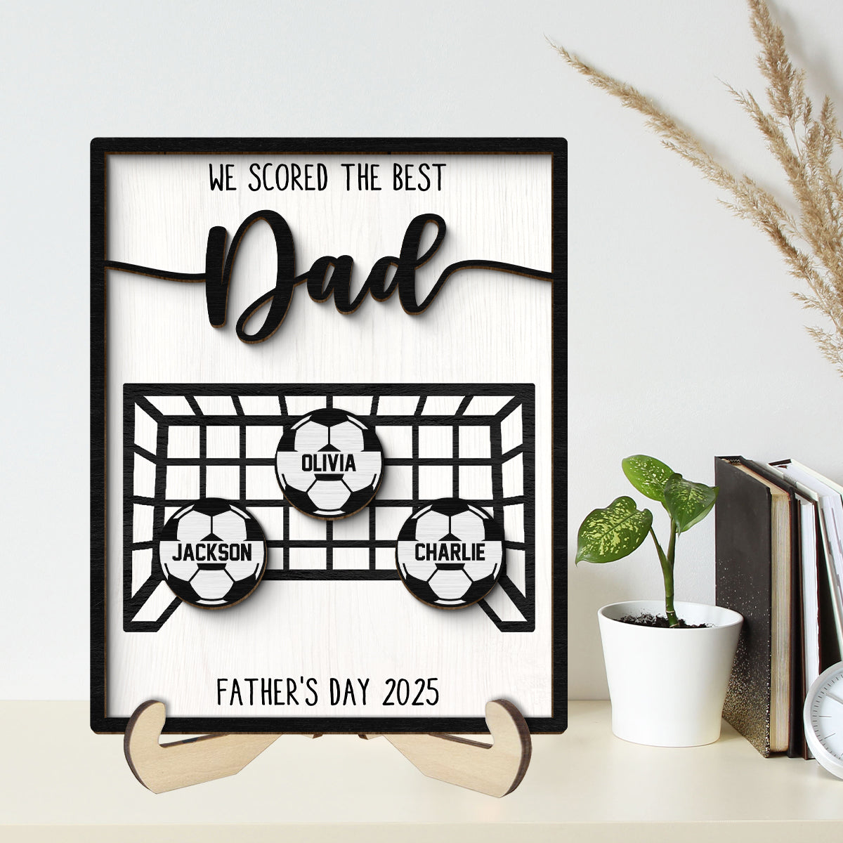 We Scored the Best Dad Personalized 2-Layered Wooden Plaque, Gift for Soccer Dad