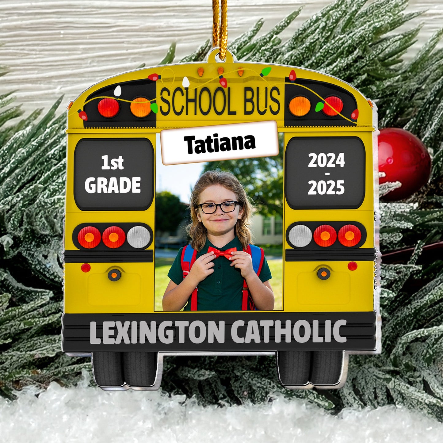 School Bus Kid - Personalized Acrylic Photo Ornament