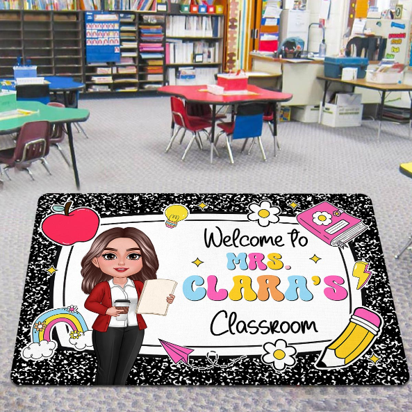 Teacher Composition Book Pattern - Personalized Doormat - Back To School Gift, Classroom Decoration