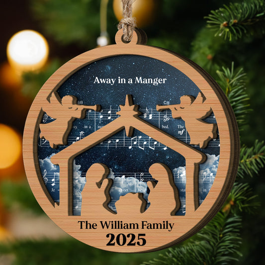 Set Of 5 Pieces Nativity Christmas With Music Sheet - Personalized Wooden Ornament