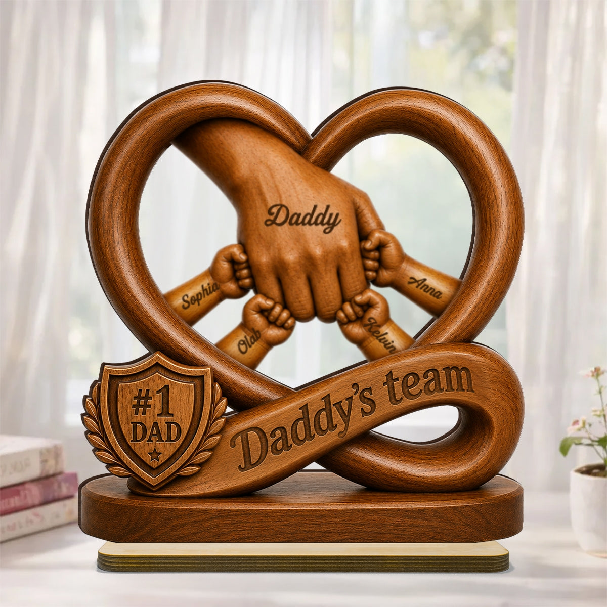 Daddy's Dream Team Fist Bump - Personalized 2-Layered Wooden Plaque - Gift for Dad, Husband