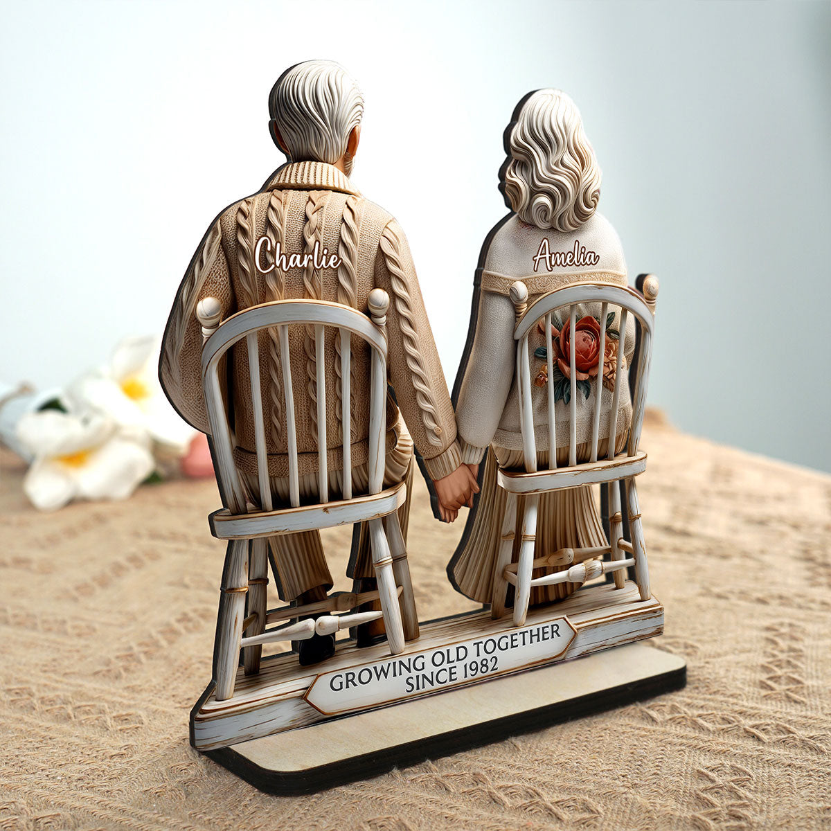 3D Effect Couple Sitting Together Personalized Standing Wooden Plaque, Heartfelt 2025 Gift, Anniversary Gift For Girlfriend, For Wife