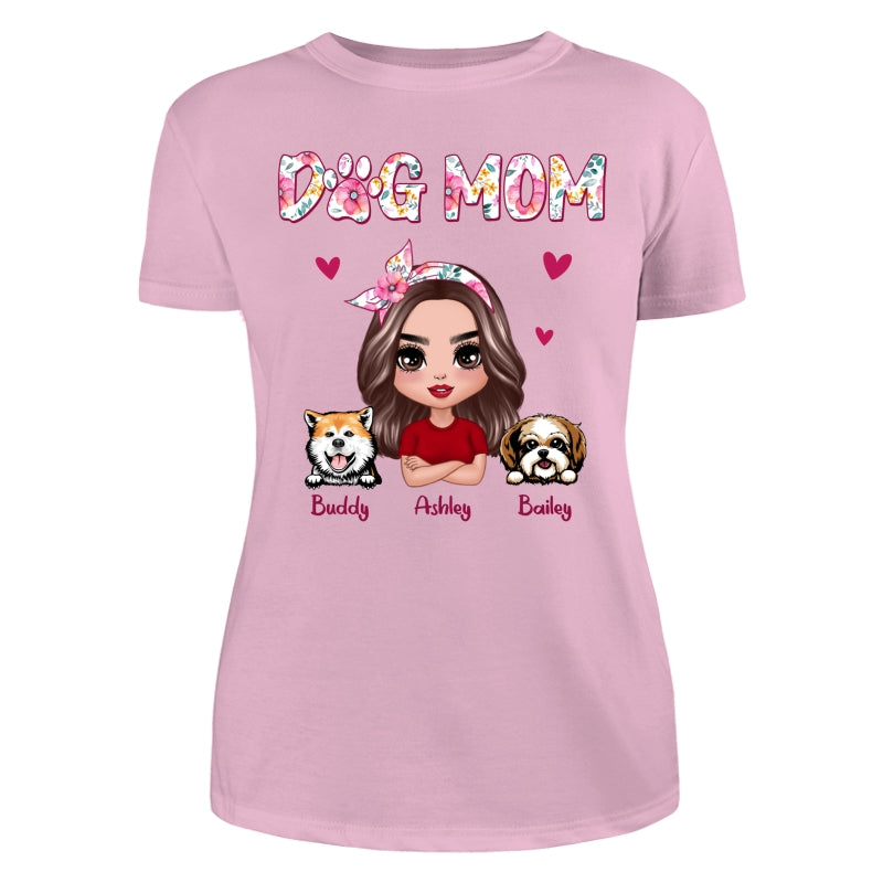 Dog Mom Pink Floral Words Gift For Dog Lovers Personalized Shirt