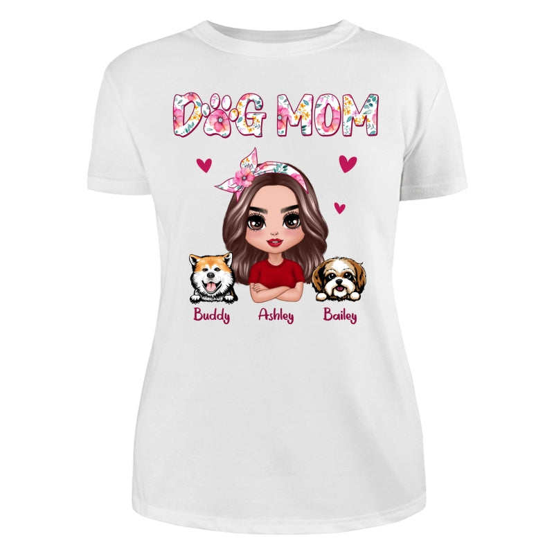 Dog Mom Pink Floral Words Gift For Dog Lovers Personalized Shirt
