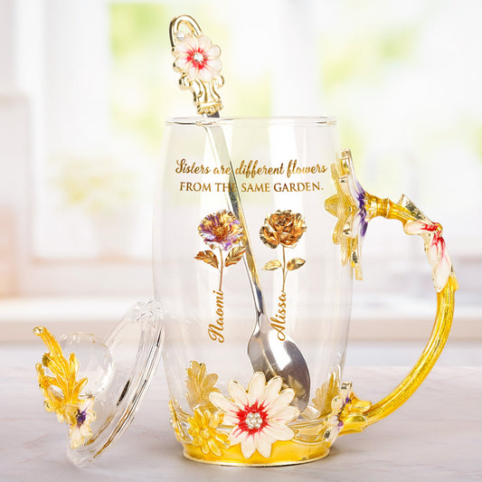 Sisters Are Different Flowers From The Same Garden Birth Flowers - Personalized Glass Cup