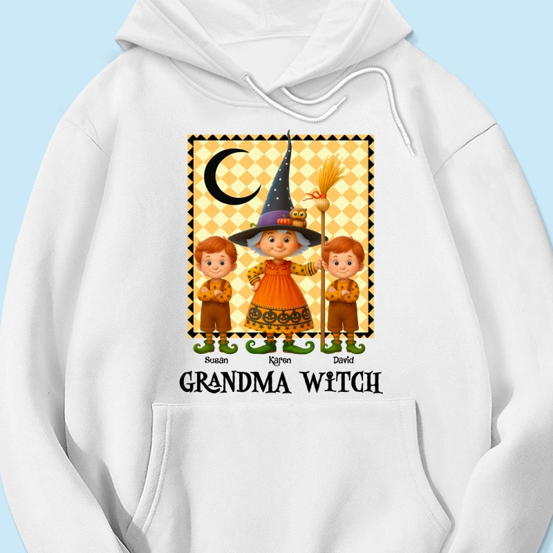 Grandma Witch & Cute Grandkids Personalized Sweatshirt, Halloween Cozy Fall Sweatshirt for Grandma