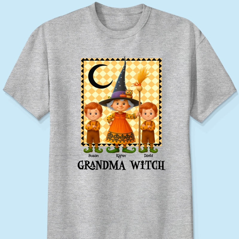 Grandma Witch & Cute Grandkids Personalized Sweatshirt, Halloween Cozy Fall Sweatshirt for Grandma