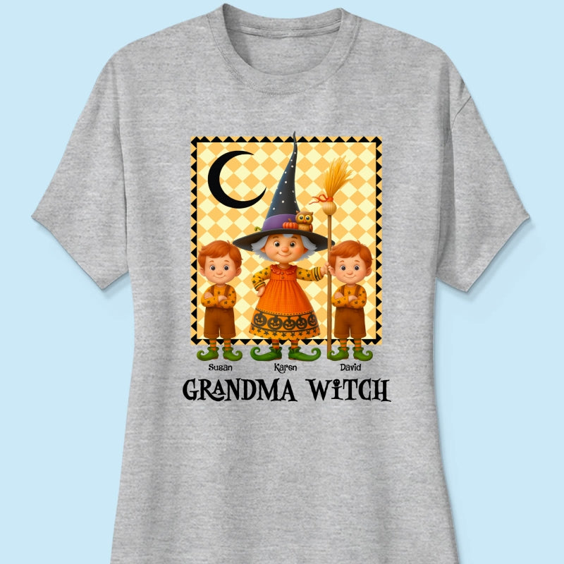 Grandma Witch & Cute Grandkids Personalized Sweatshirt, Halloween Cozy Fall Sweatshirt for Grandma