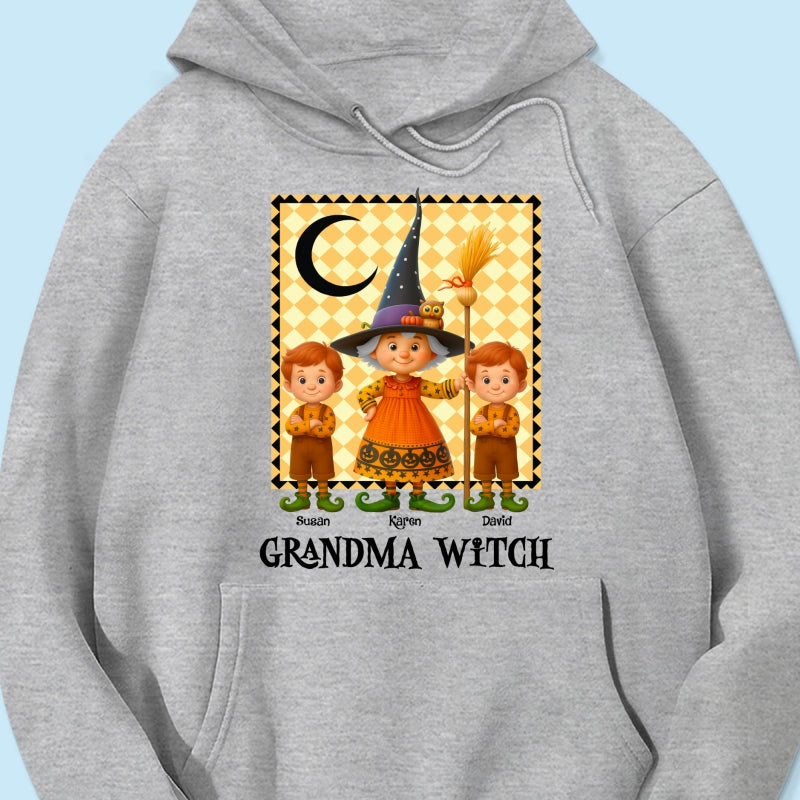 Grandma Witch & Cute Grandkids Personalized Sweatshirt, Halloween Cozy Fall Sweatshirt for Grandma
