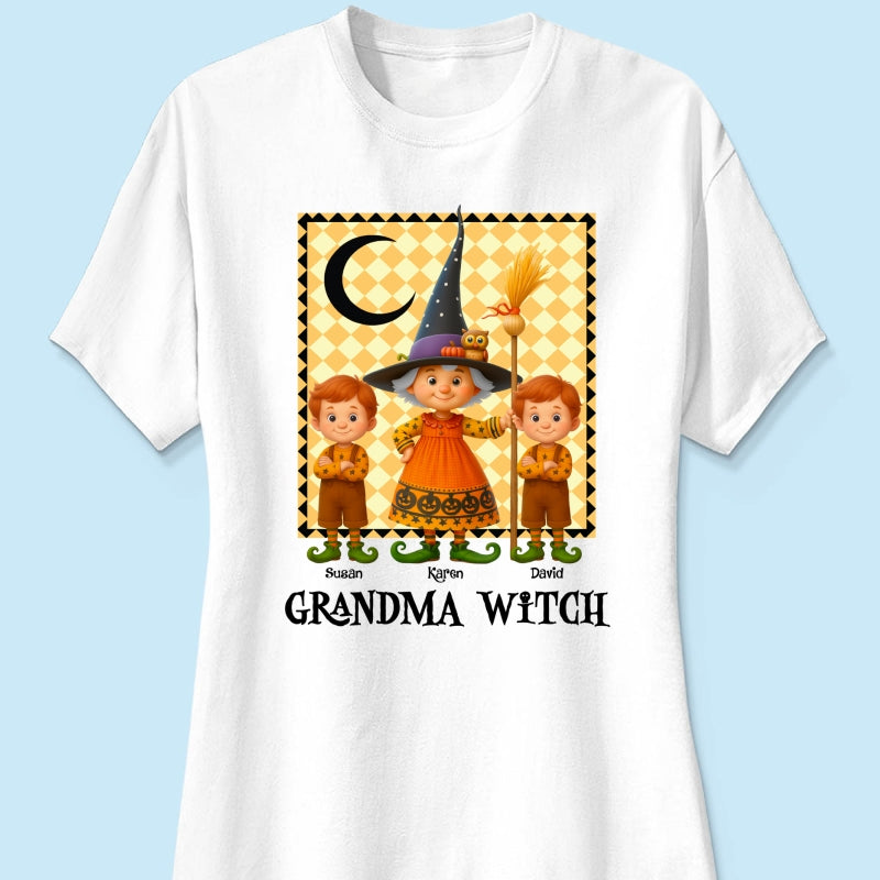 Grandma Witch & Cute Grandkids Personalized Sweatshirt, Halloween Cozy Fall Sweatshirt for Grandma