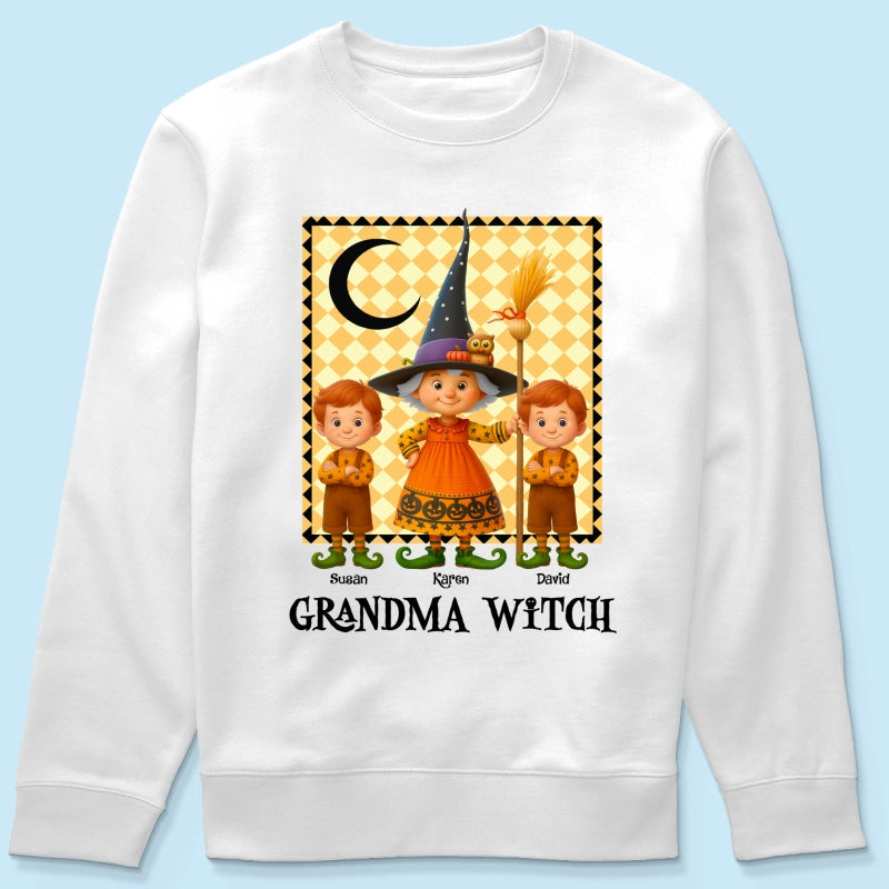 Grandma Witch & Cute Grandkids Personalized Sweatshirt, Halloween Cozy Fall Sweatshirt for Grandma