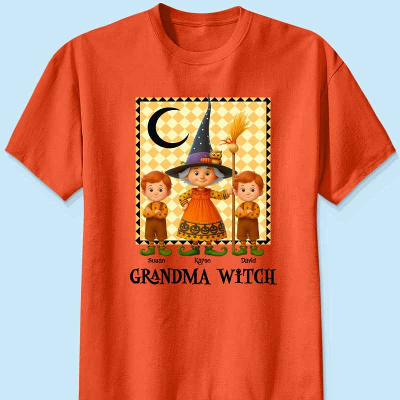 Grandma Witch & Cute Grandkids Personalized Sweatshirt, Halloween Cozy Fall Sweatshirt for Grandma