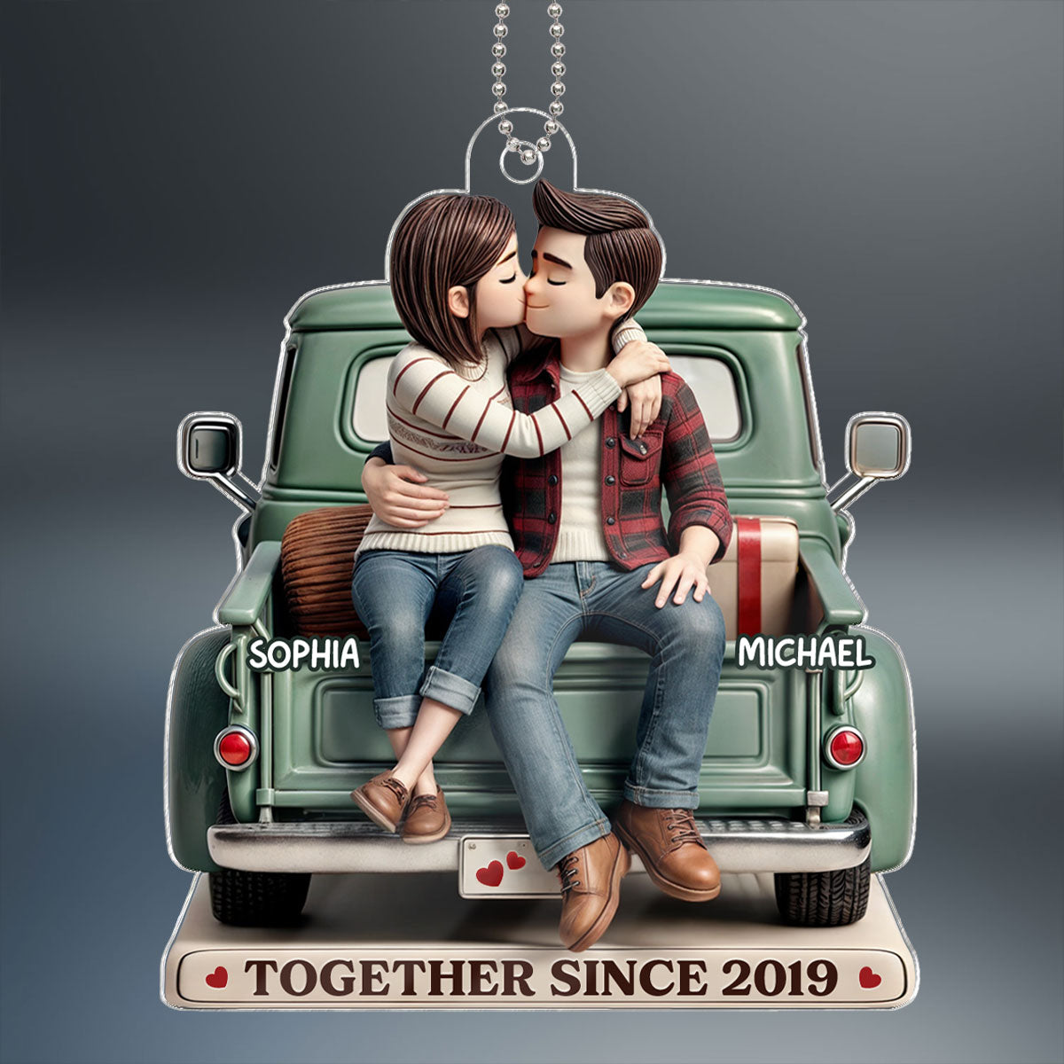 3D Effect Couple On Truck Personalized Acrylic Car Hanger Ornament, Heartfelt 2025 Gift For Couple, For Him, For Her, Boyfriend, Girlfriend, Husband, Wife