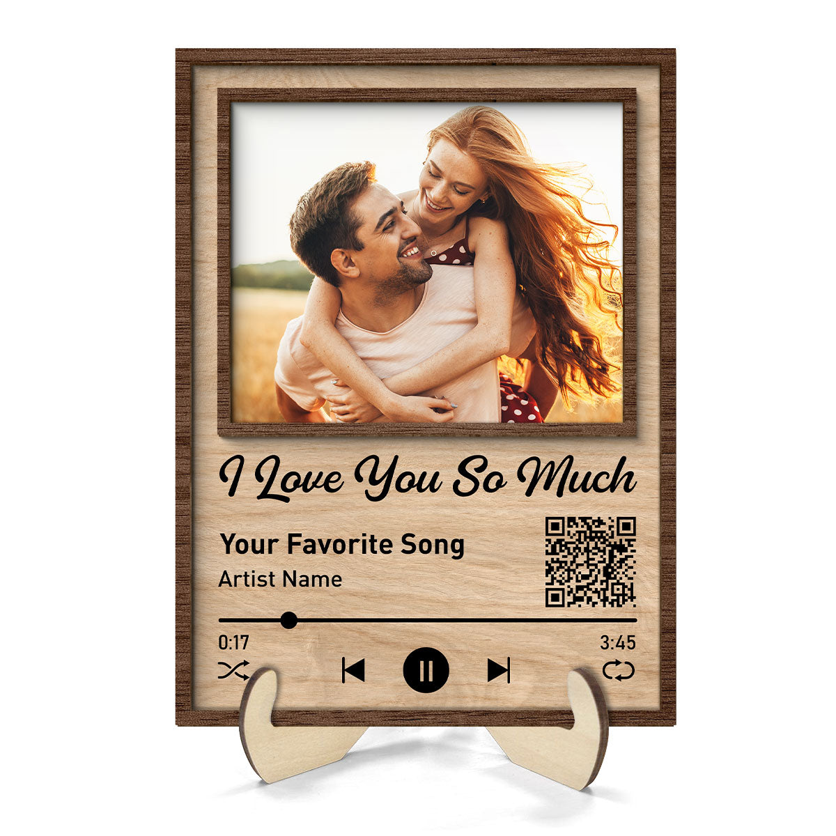 Couple Photo Favorite Love Song Scannable QR Code Personalized 2-Layer Wooden Plaque