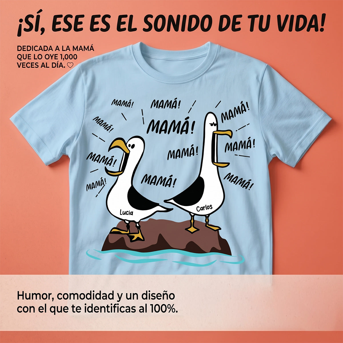 Gaviota Mam Mam Mam - Camiseta Personalizada - Regalo Divertido del Da de la Madre para Mam