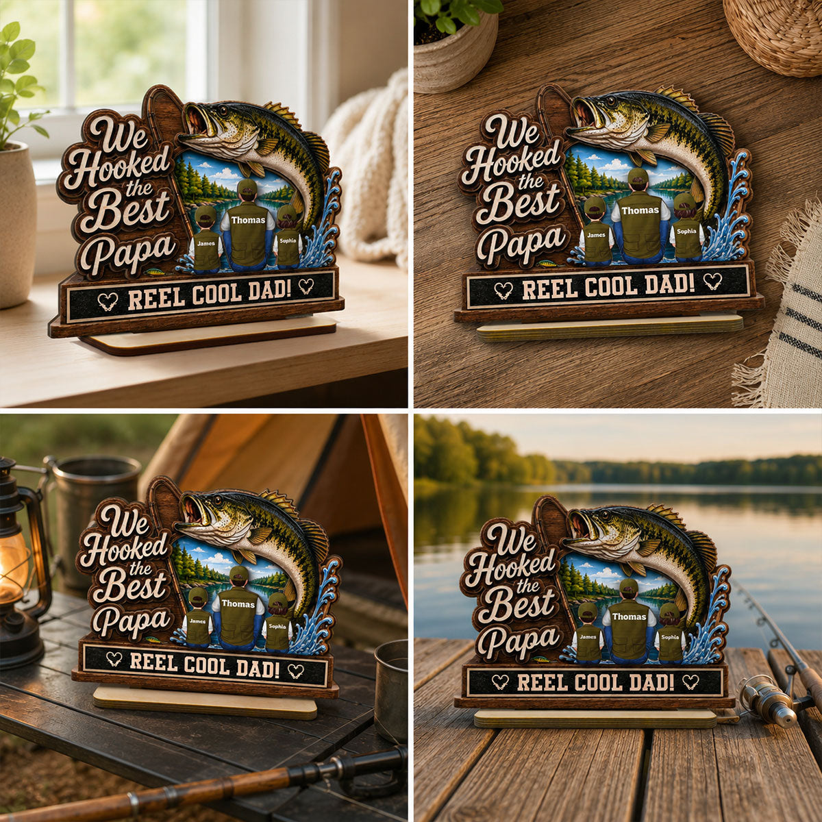 We Hooked The Best Grandpa Back View 2D Flat - Personalized 2-Layered Wooden Plaque - Gift For Fishing Lovers