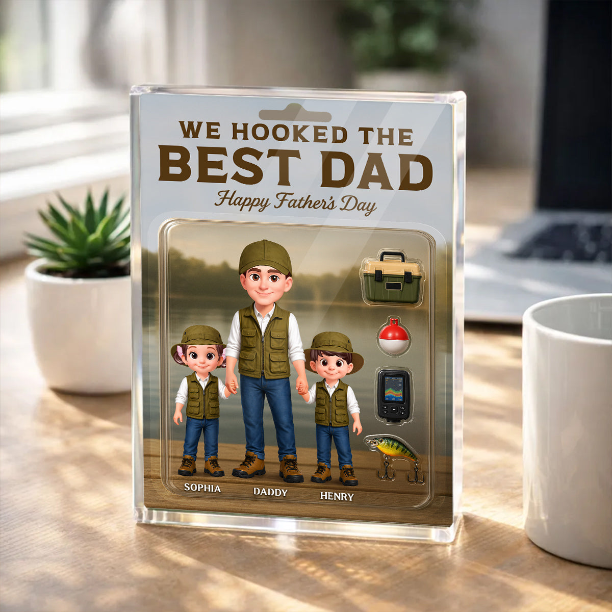 Fishing We Hooked The Best Dad - Personalized Acrylic Block Plaque - Gift For Dad