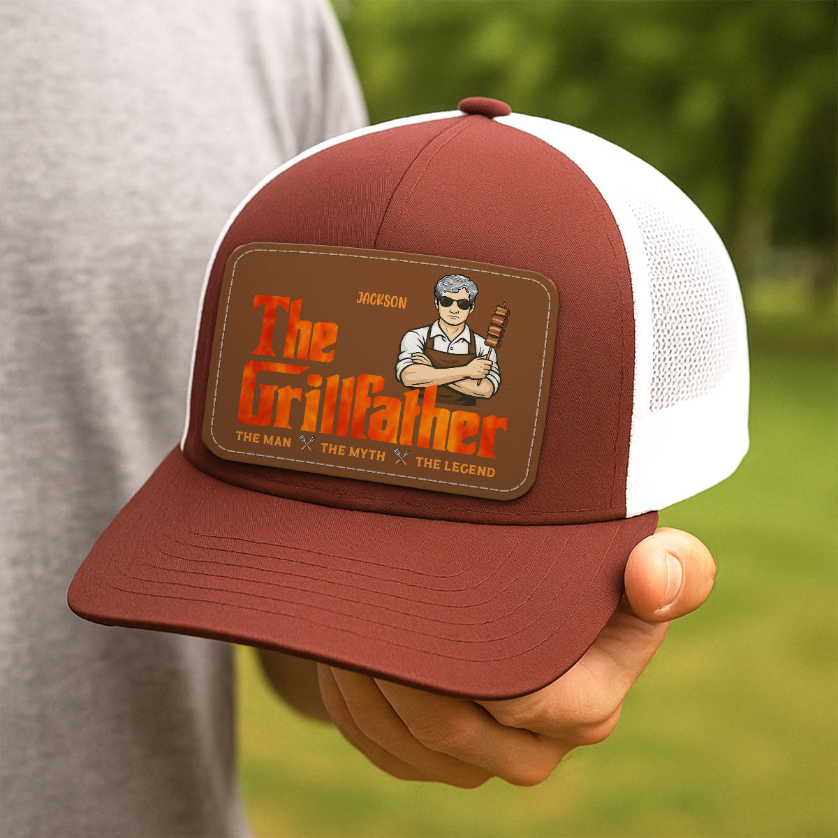 The Grillfather Personalized Leather Patch Hat, Father's Day Gift For Husband, For Dad, For Grandpa