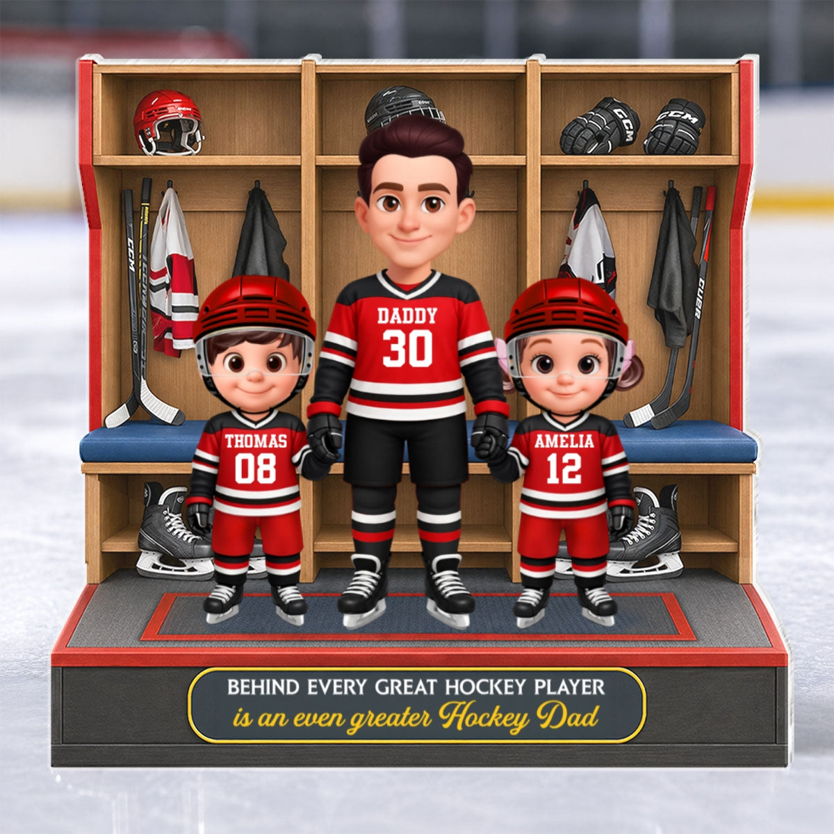 Hockey Dad And Kids Locker Room - Personalized Acrylic Block Plaque - Gift For Dad, Husband