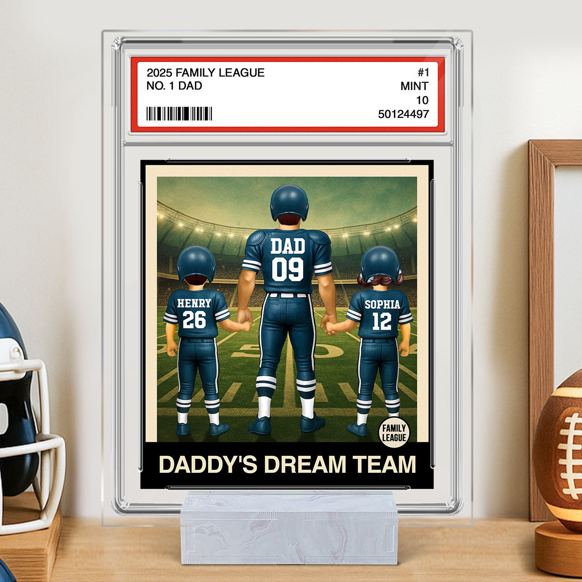 Football No. 1 Dad Man & Kids Trading Card Style Personalized Acrylic Plaque