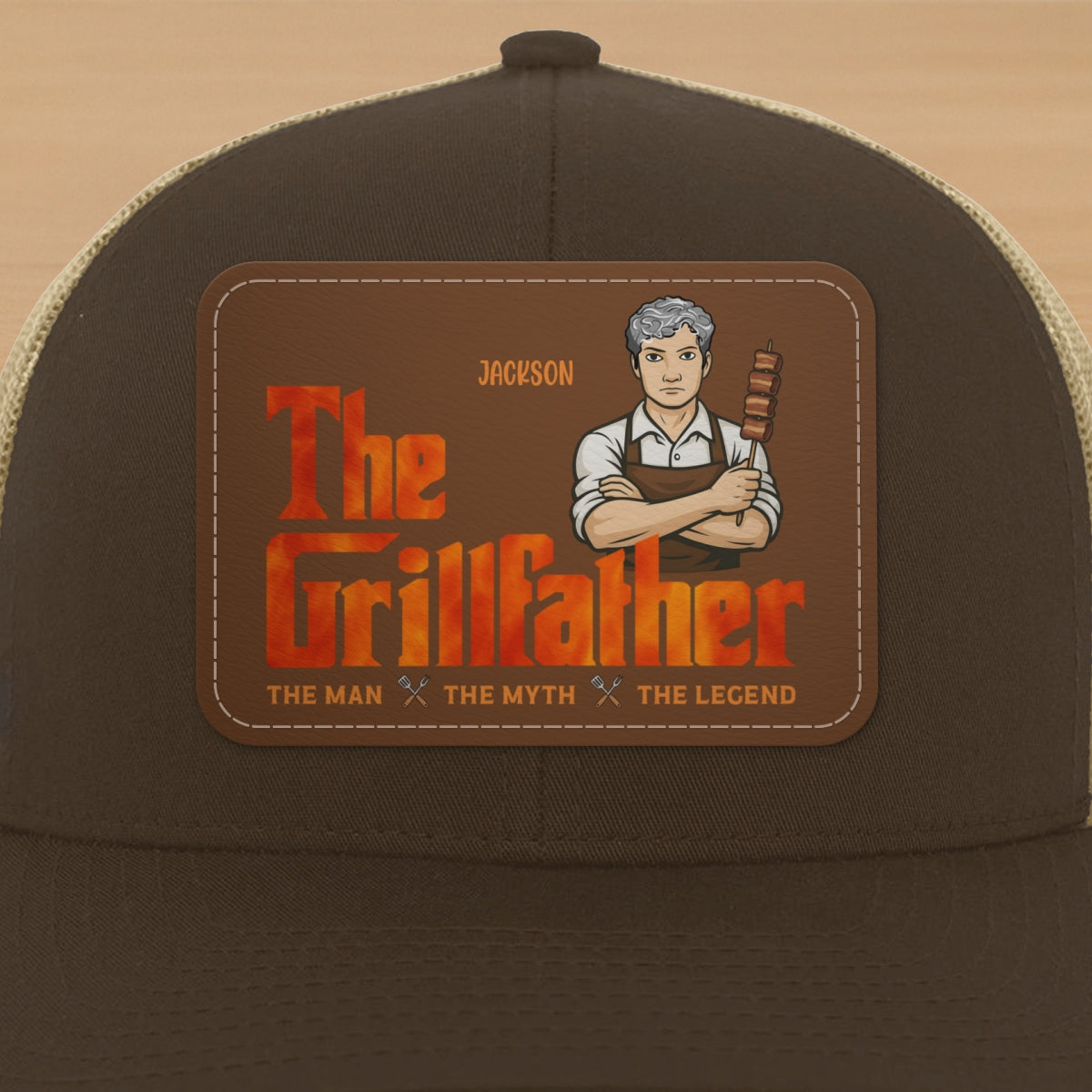 The Grillfather Personalized Leather Patch Hat, Father's Day Gift For Husband, For Dad, For Grandpa