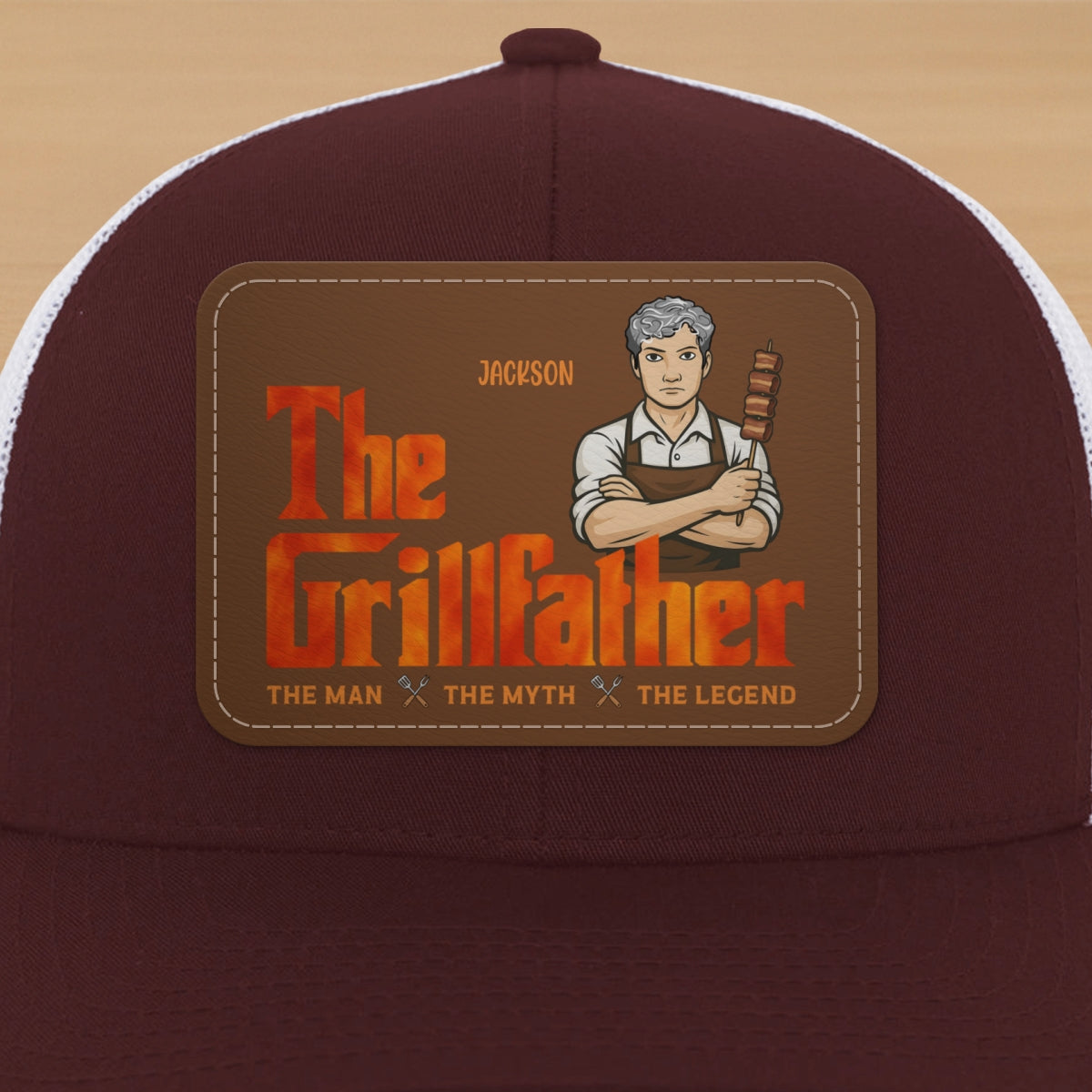 The Grillfather Personalized Leather Patch Hat, Father's Day Gift For Husband, For Dad, For Grandpa