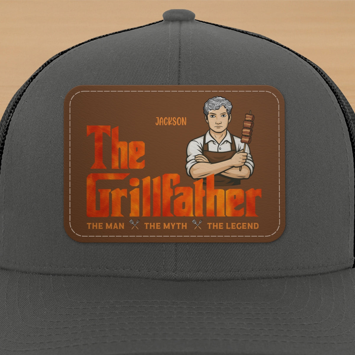 The Grillfather Personalized Leather Patch Hat, Father's Day Gift For Husband, For Dad, For Grandpa