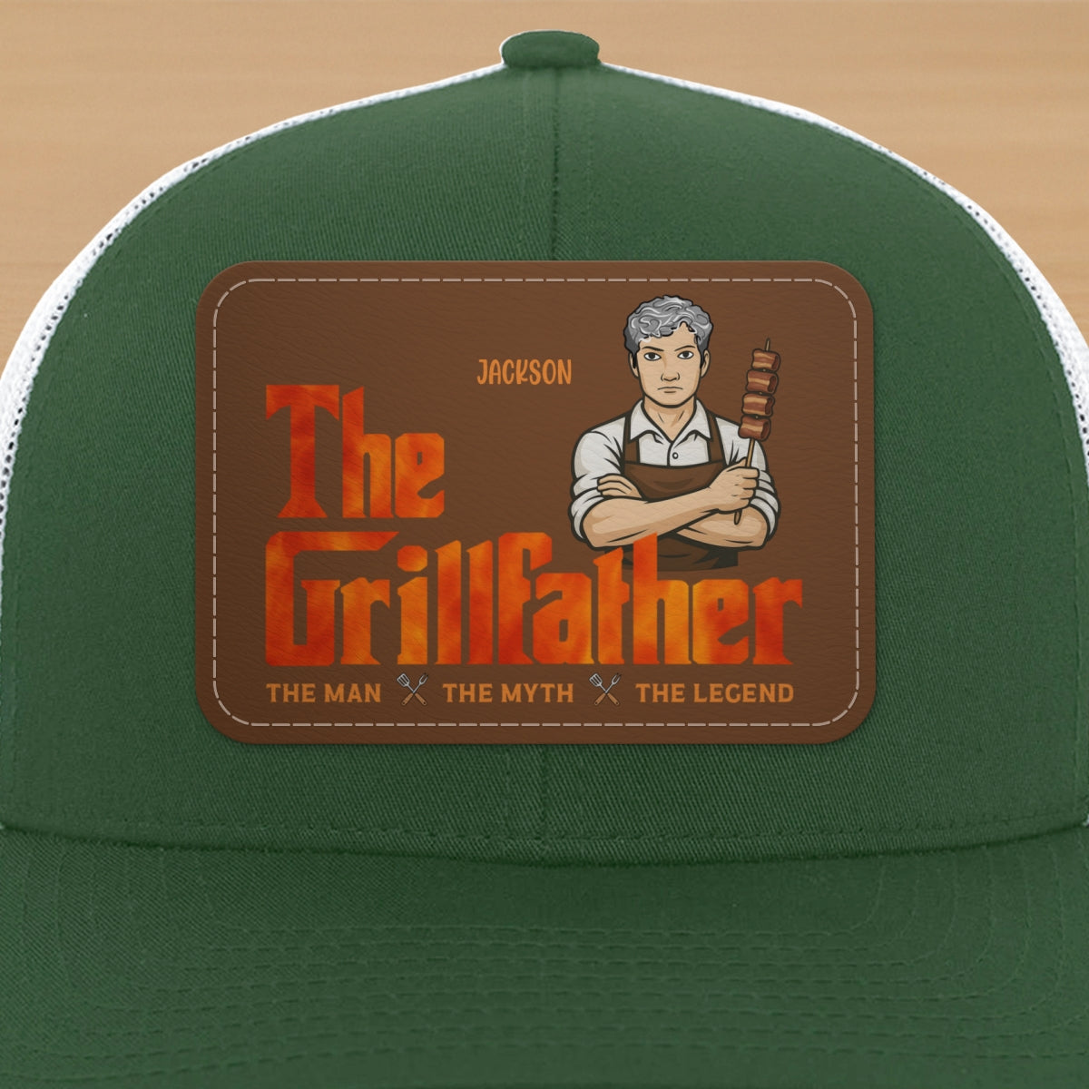 The Grillfather Personalized Leather Patch Hat, Father's Day Gift For Husband, For Dad, For Grandpa