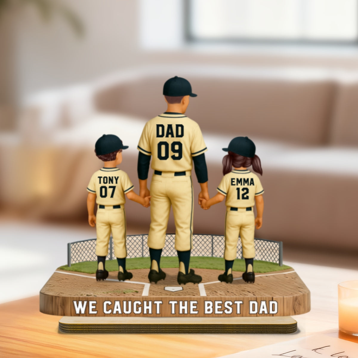 Daddy's Baseball Dream Team - Personalized 2-Layered Wooden Plaque - Gift For Baseball Dad