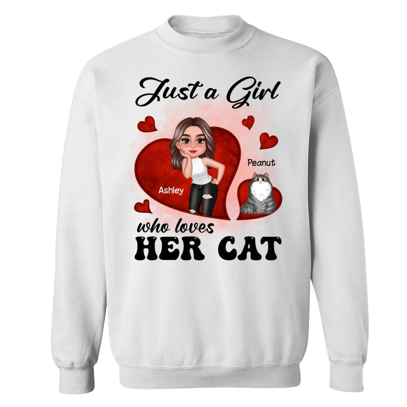 Just A Girl Who Loves Her Cats Red Hearts Personalized Shirt
