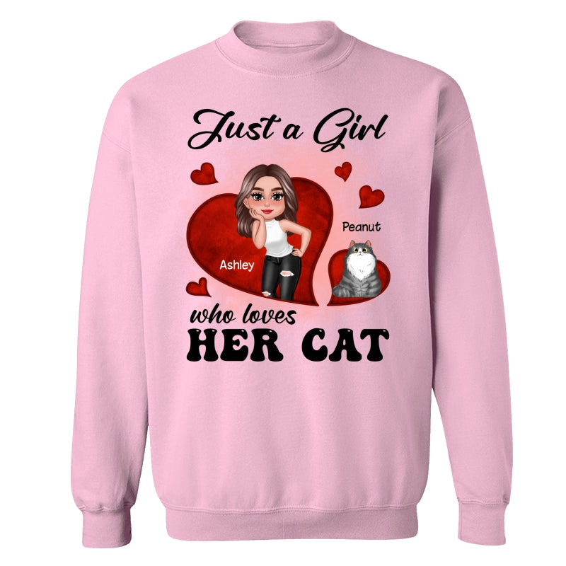 Just A Girl Who Loves Her Cats Red Hearts Personalized Shirt