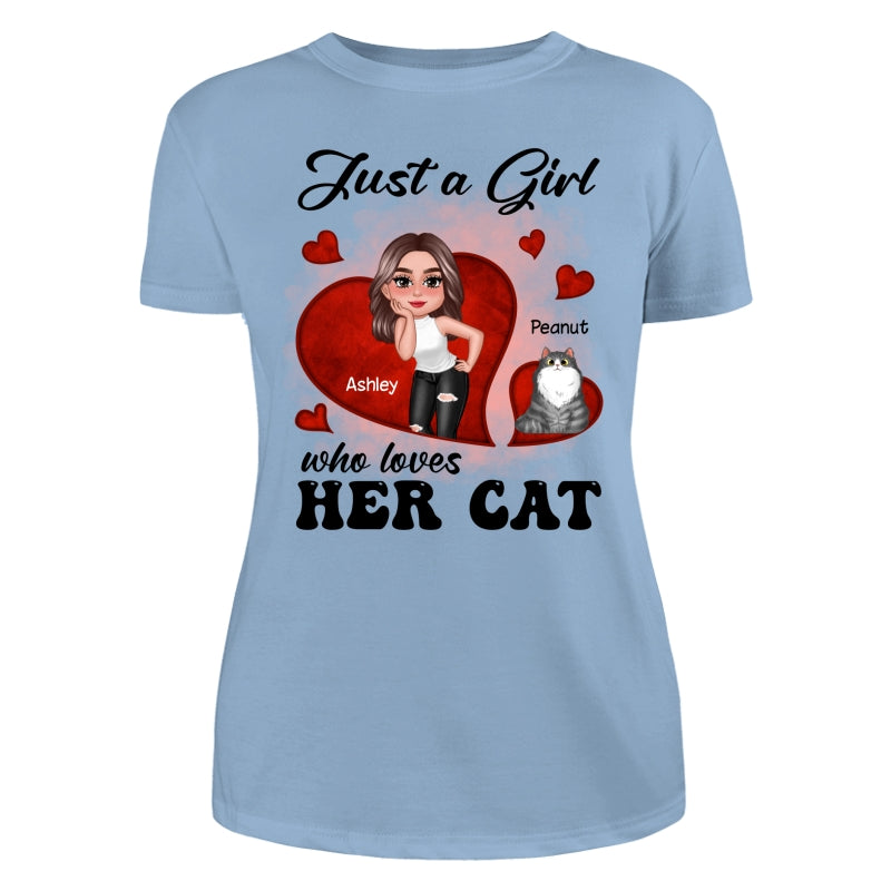 Just A Girl Who Loves Her Cats Red Hearts Personalized Shirt