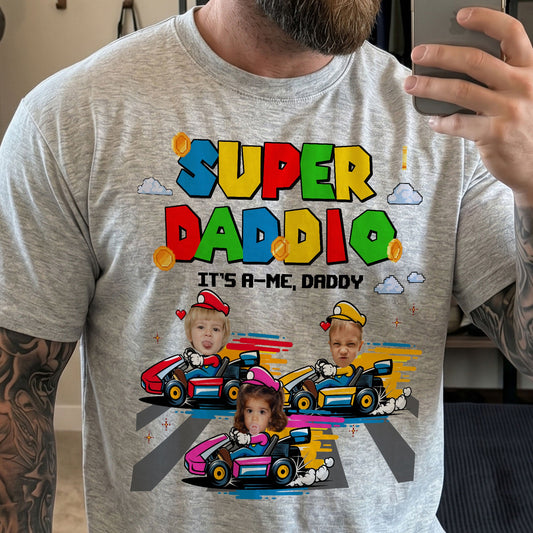 Super Daddio - Gaming Dad Gift With Kids' Faces - Personalized Shirt