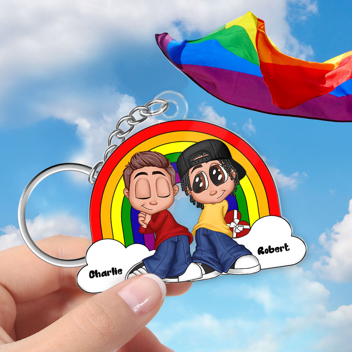Y2K Couple LGBT Rainbow Personalized Acrylic Keychain