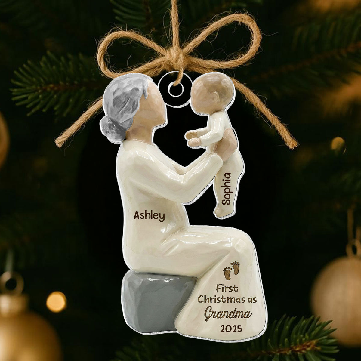 3D Effect First Christmas As Mom Grandma - Personalized Acrylic Ornament