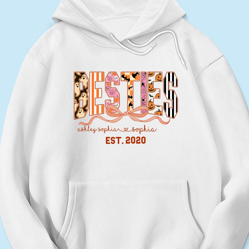 Retro Halloween Spooky Coquette Personalized Matching Besties Sweatshirt, Fall Gift for Besties